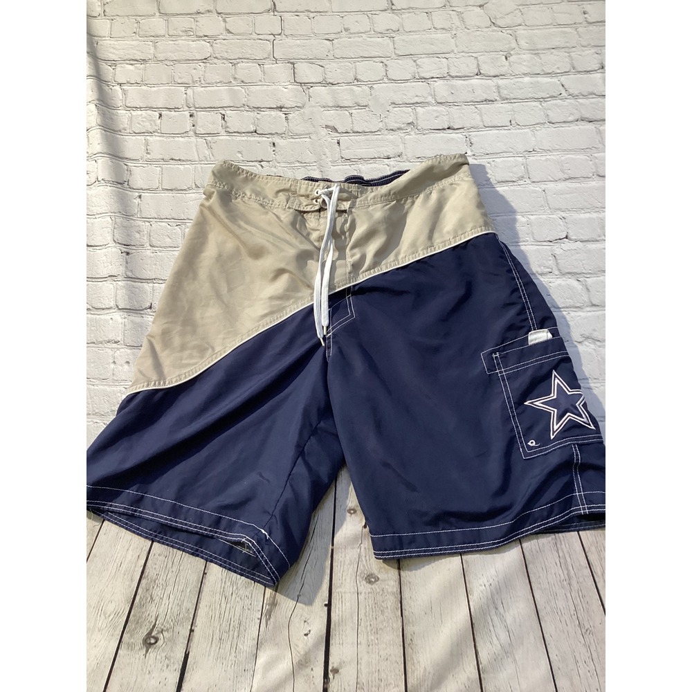 NFL Team Apparel Dallas Cowboys Board Shorts Mens XL Navy Tan Swim Trunks Star